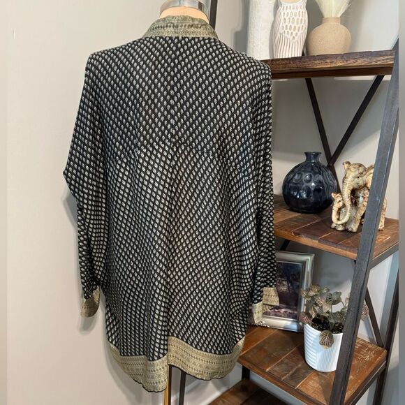 Anthropologie Love Kyla Kimono Cardigan Size LRG Floral Embroidered Silk Blend - Picture 2 of 11